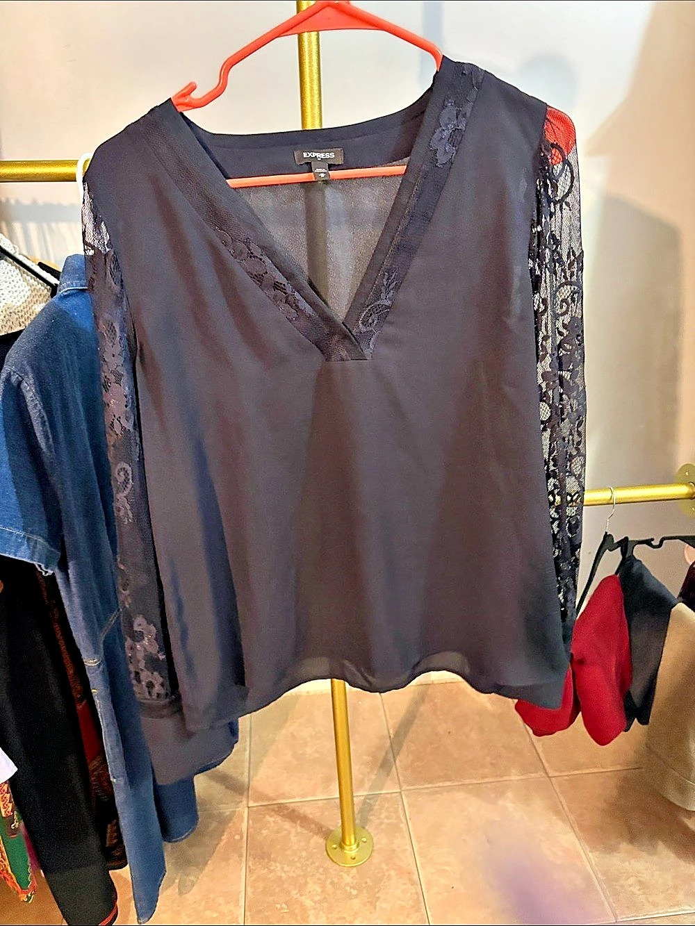 Express Lace Sleeve Blouse in Black Size Medium Like New
